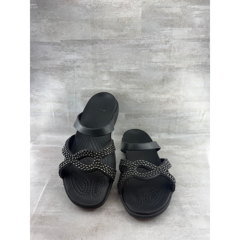 Crocs Monterey Shimmer Black Studded Wedge Slide Sandals Women Size 10